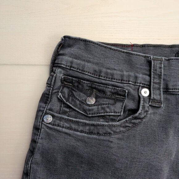 True Religion Jeans Mens 32x30 Rocco Relaxed Skinny Black Charcoal Gray Denim - Picture 2 of 12